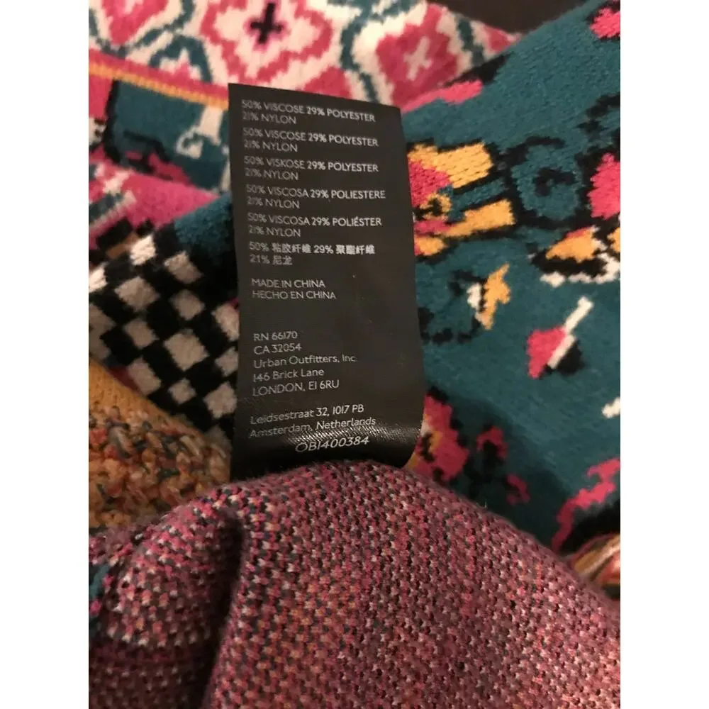 Anthro Fringed Sweater Mini Skirt XL Boho Abstract Print Tassel Hem Knit - Picture 10 of 10